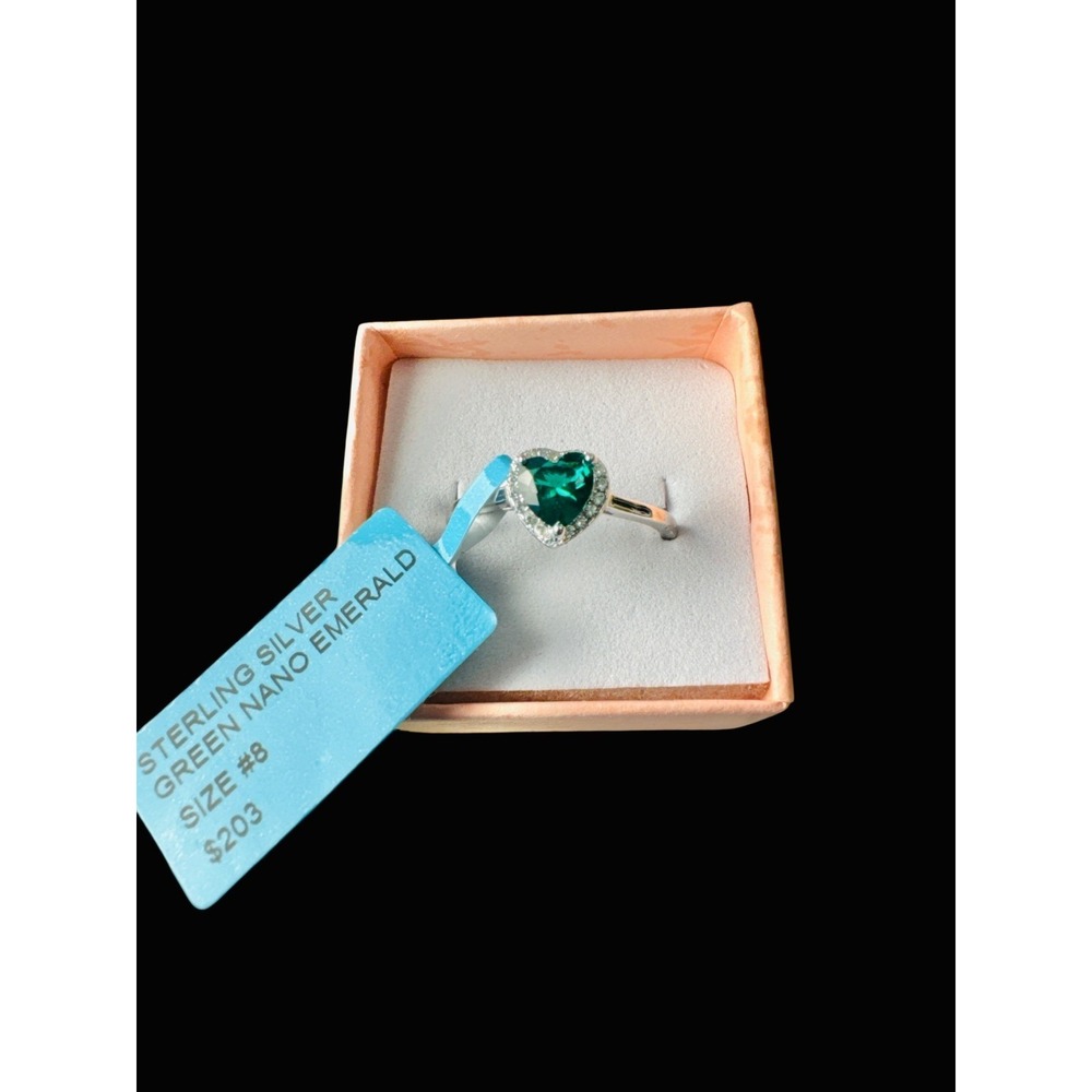 Authentic 925 Sterling Silver Green Nano Emerald Ring Size‎ 8 Gift for Her NWT